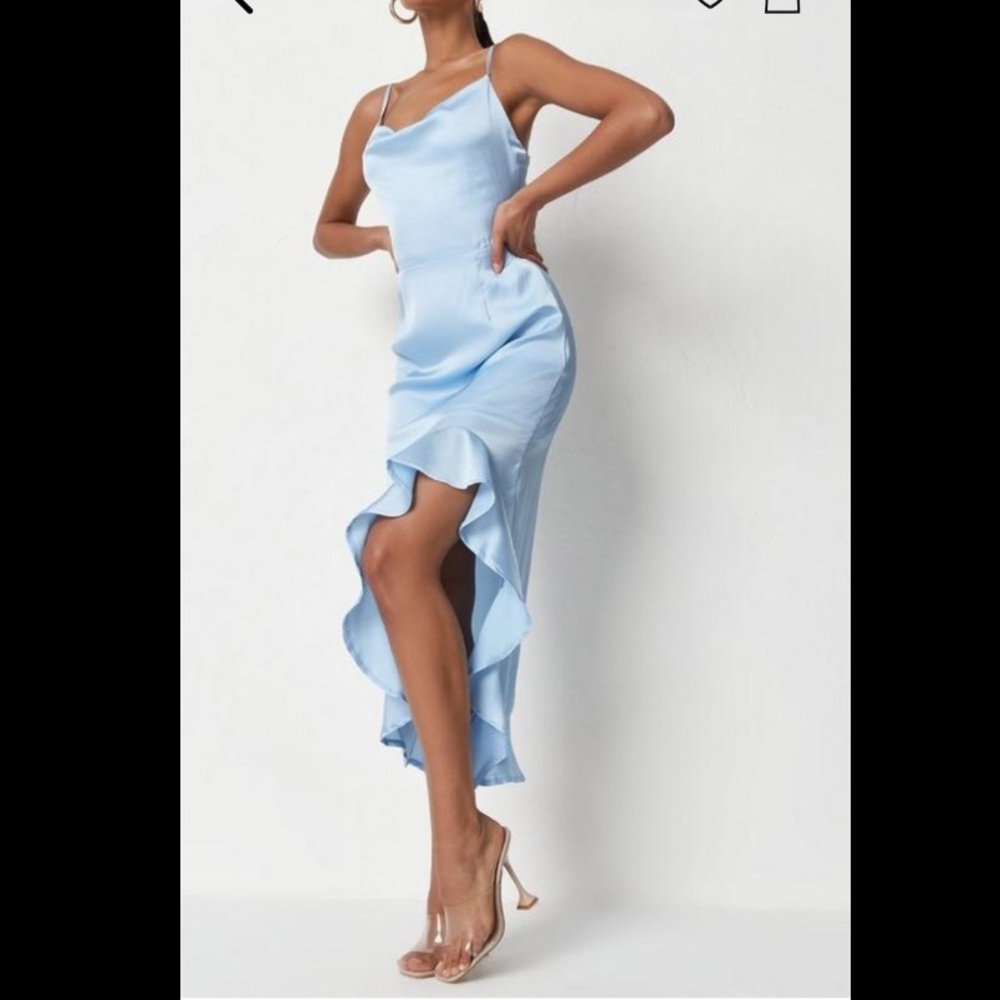 Light blue satin ruffle dress